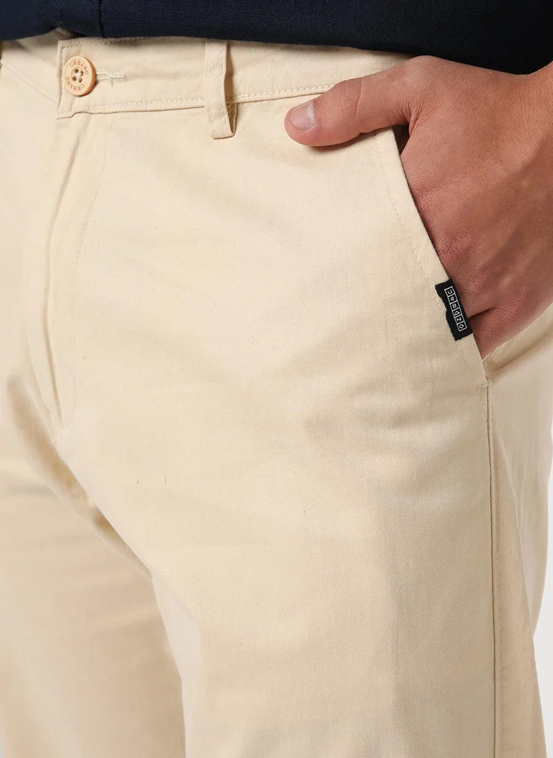 Urbano Fashion  Urbano Fashion Men's Cream Straight Fit Mid Rise Cotton Casual Chinos Trousers Stretch for Men | Best Price UAE